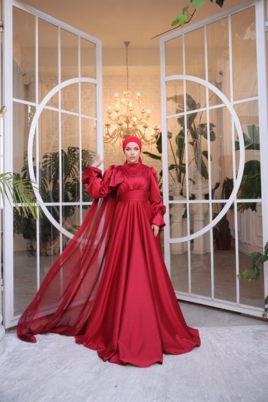 Saten Tasarım Abiye Bordo