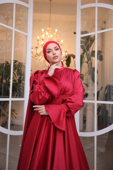 Saten Tasarım Abiye Bordo