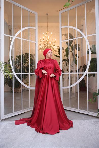 Saten Tasarım Abiye Bordo