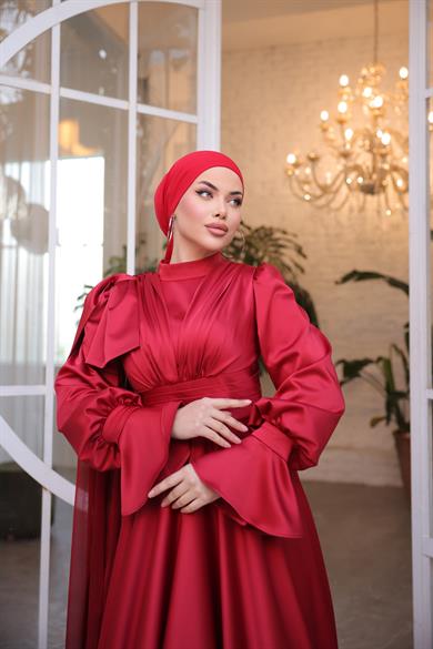 Saten Tasarım Abiye Bordo