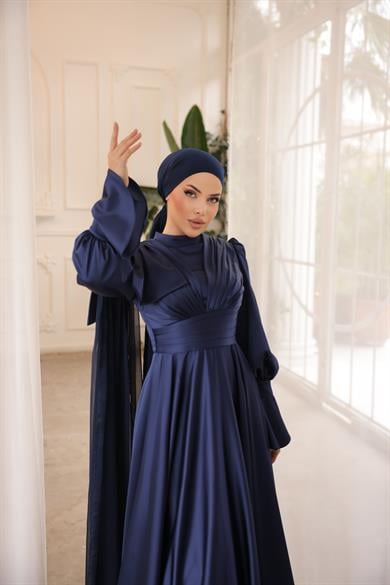 Saten Tasarım Abiye Lacivert