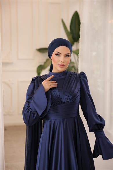 Saten Tasarım Abiye Lacivert