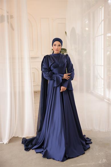 Saten Tasarım Abiye Lacivert