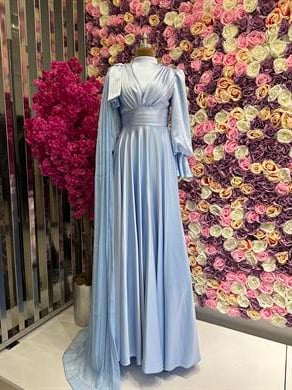 Saten Tasarım Abiye Mavi