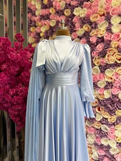 Saten Tasarım Abiye Mavi
