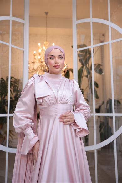 Saten Tasarım Abiye Pudra