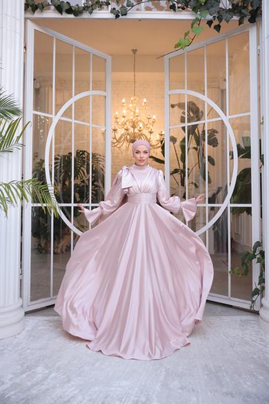 Saten Tasarım Abiye Pudra