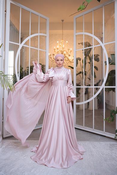 Saten Tasarım Abiye Pudra