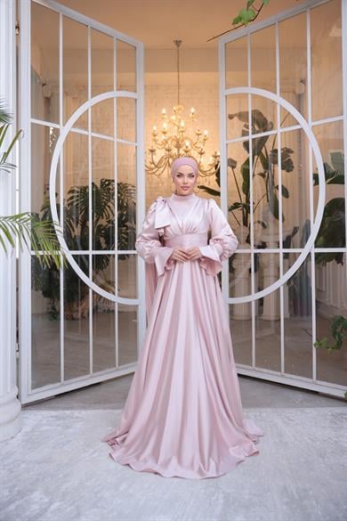 Saten Tasarım Abiye Pudra