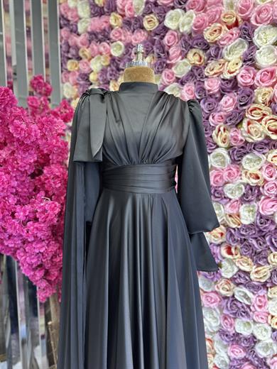 Saten Tasarım Abiye Siyah