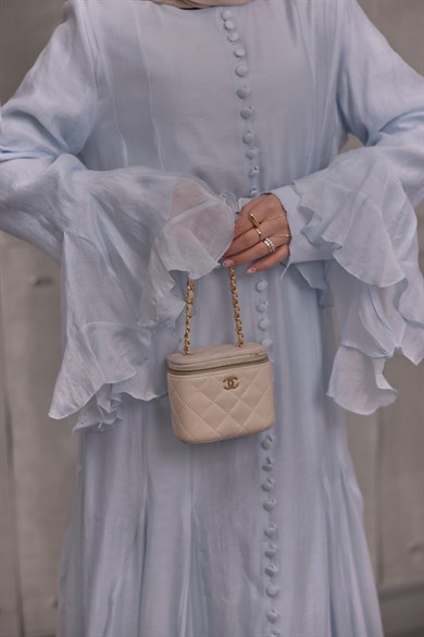 Volan Detaylı Elbise Mavi