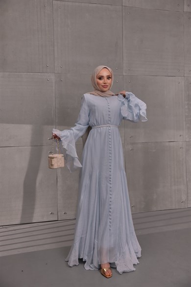 Volan Detaylı Elbise Mavi