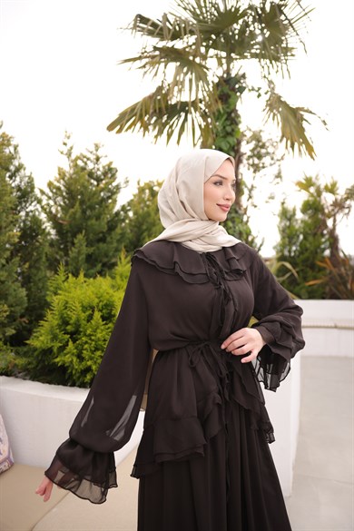 Yaka Ve Kol VolanlI Takım Kahve