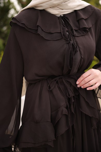 Yaka Ve Kol VolanlI Takım Kahve