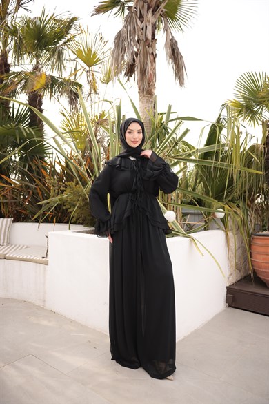 Yaka Ve Kol VolanlI Takım Siyah