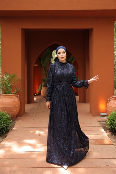 Zara Pailetten Abendkleid Dunkelblau