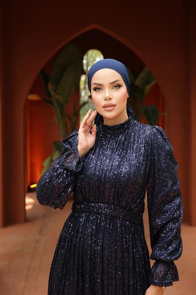 Zara Pailetten Abendkleid Dunkelblau