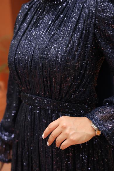 Zara Pailetten Abendkleid Dunkelblau