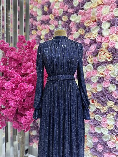 Zara Pailetten Abendkleid Dunkelblau