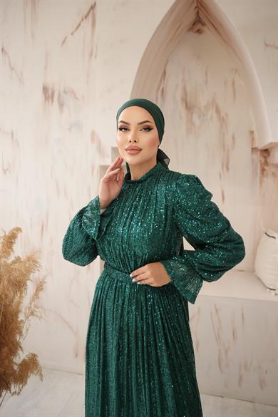 Zara Pailetten Abendkleid Smaragd