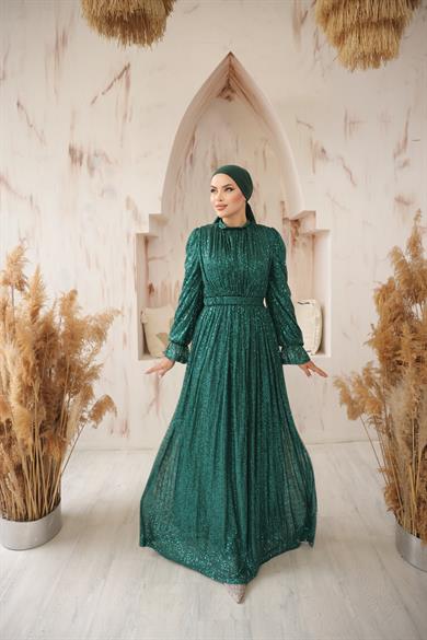 Zara Pailetten Abendkleid Smaragd