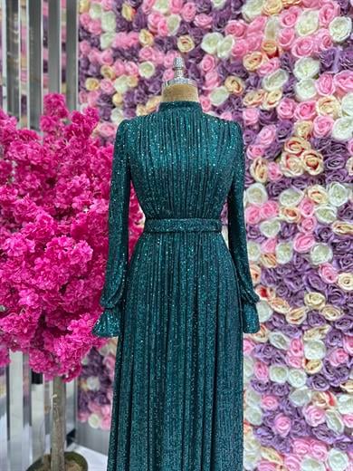 Zara Pailetten Abendkleid Smaragd