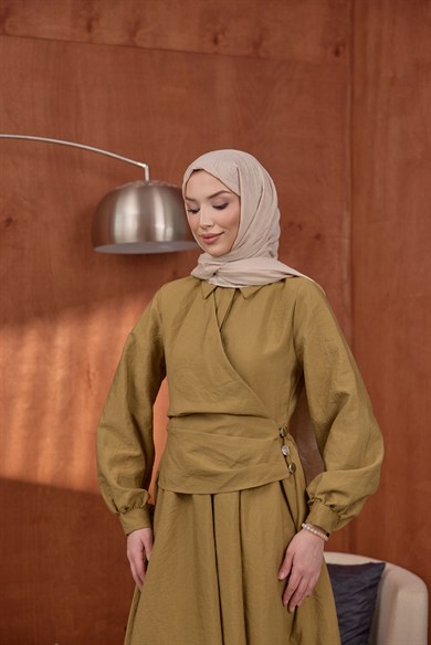 Zarif Tasarım Elbise Yağ Yeşili