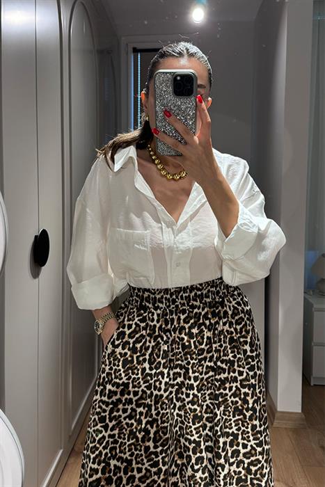  Anika Tensel Kumaş Oversize Gömlek-Beyaz