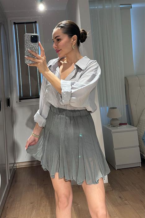  Anika Tensel Kumaş Oversize Gömlek-Gri