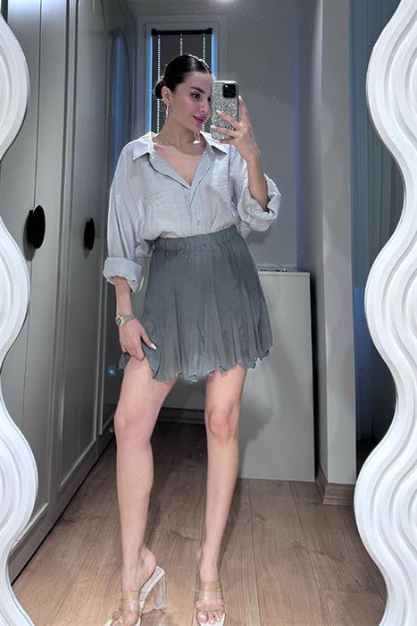  Anika Tensel Kumaş Oversize Gömlek-Gri