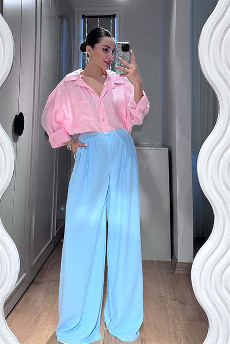  Anika Tensel Kumaş Oversize Gömlek-Pudra Pembe