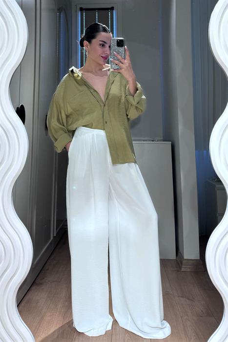  Anika Tensel Kumaş Oversize Gömlek-Yağ Yeşil