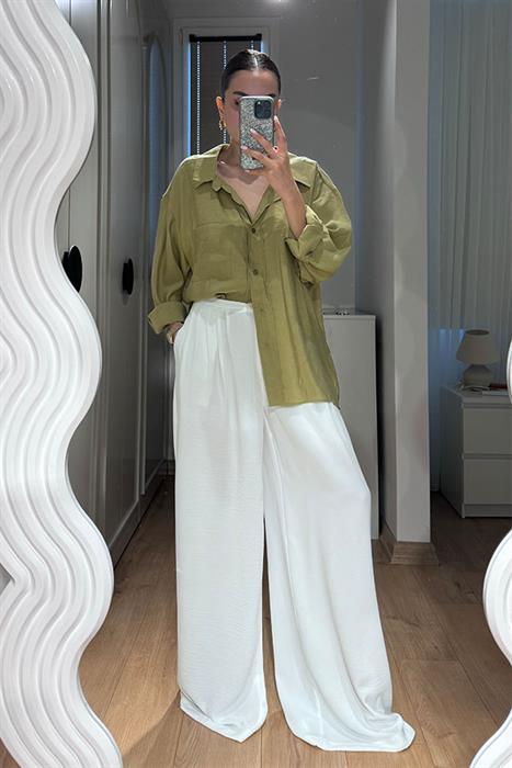  Anika Tensel Kumaş Oversize Gömlek-Yağ Yeşil