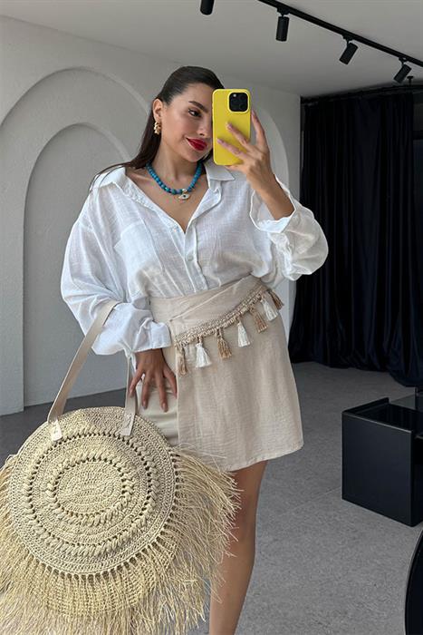  Evie Oversize Keten Gömlek- Beyaz