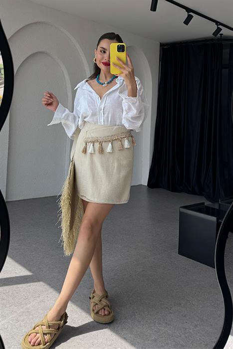  Evie Oversize Keten Gömlek- Beyaz