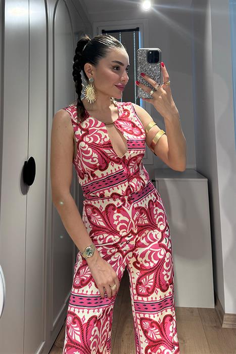 Keanna  Etnik Desen Göğüs Dekolteli Tulum