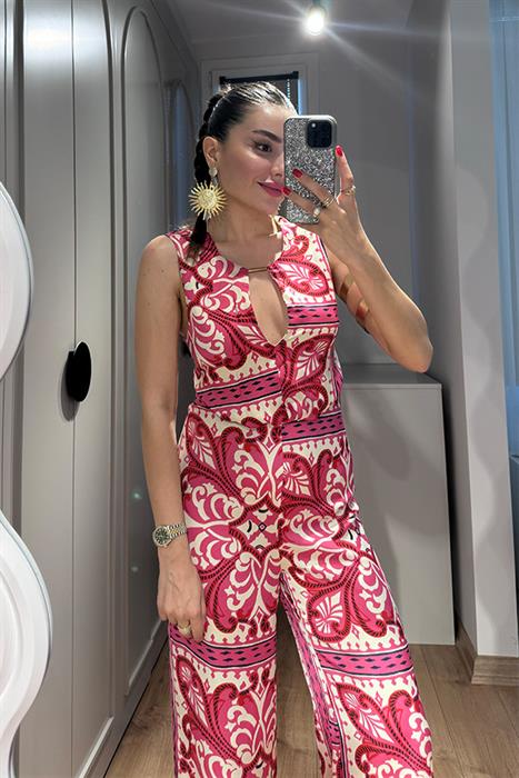  Keanna  Etnik Desen Göğüs Dekolteli Tulum