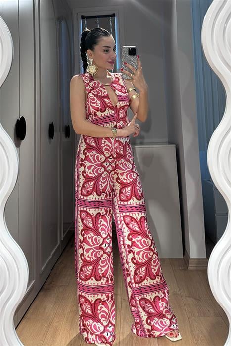  Keanna  Etnik Desen Göğüs Dekolteli Tulum