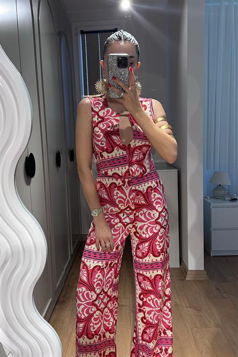  Keanna  Etnik Desen Göğüs Dekolteli Tulum
