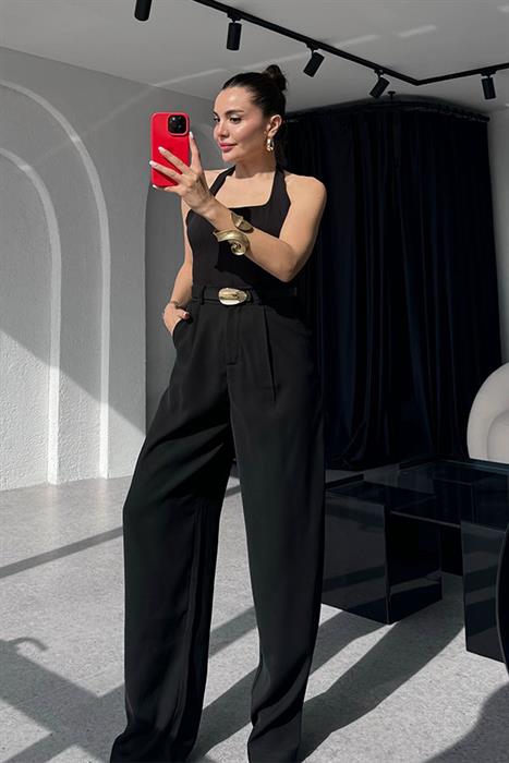  Rayne Premium Boyundan Bağlamalı Crop-Siyah