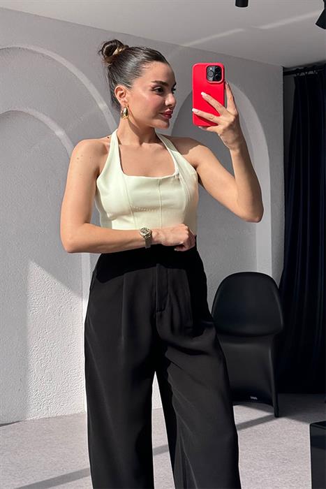  Rayne Premium Boyundan Bağlamalı Crop-Sarı