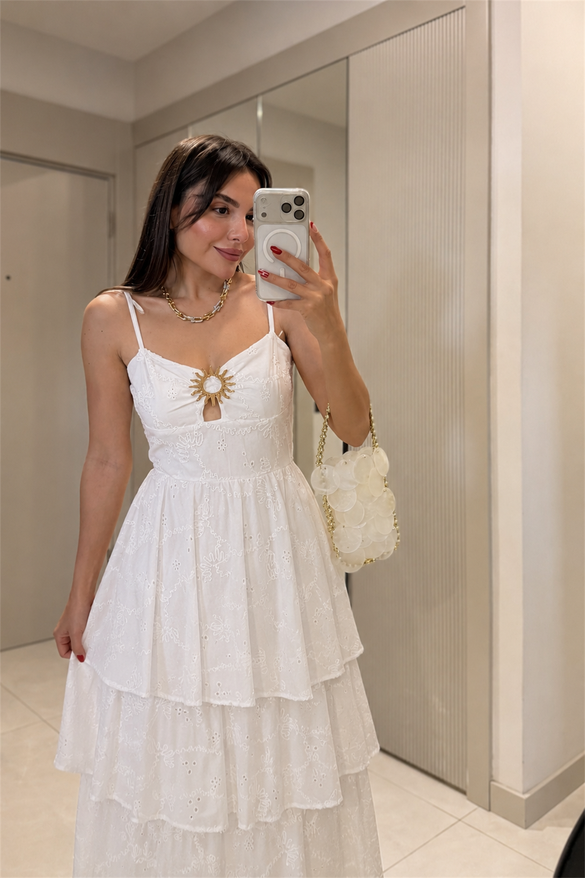 Accessory Beyaz Kat Kat Aksesuarlı Fisto Elbise