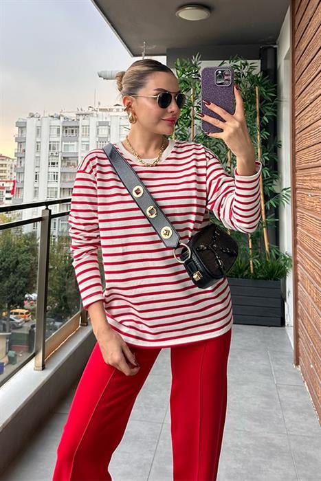 Adalia Kırmızı Beyaz Çizgili Body
