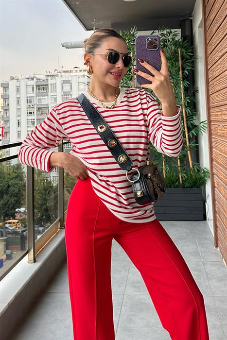 Adalia Kırmızı Beyaz Çizgili Body