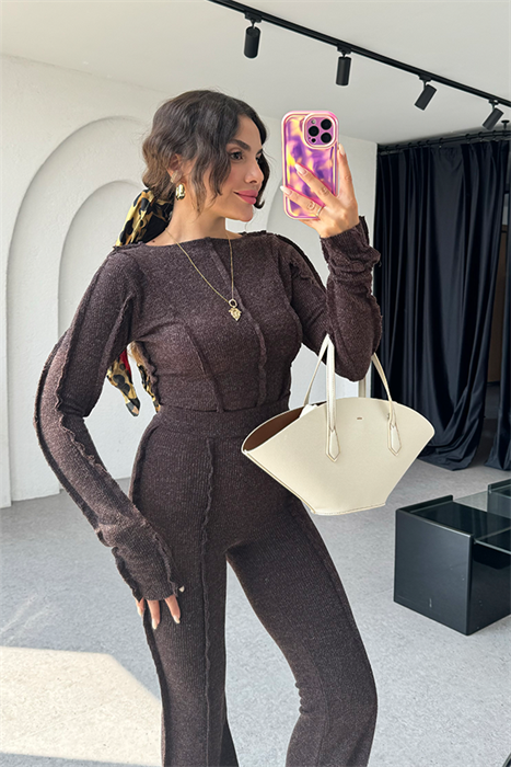 Adel ters dikişli acı kahve kırçıllı takım