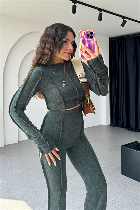 Adel ters dikişli haki kırçıllı takım