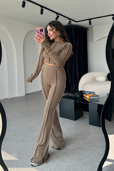 Adel ters dikişli karamel kırçıllı takım