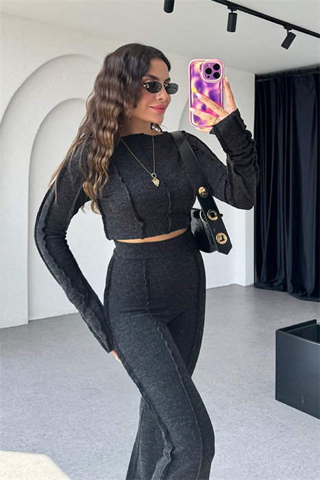 Adel ters dikişli siyah kırçıllı takım