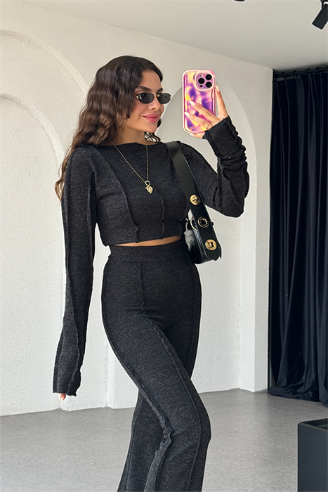 Adel ters dikişli siyah kırçıllı takım