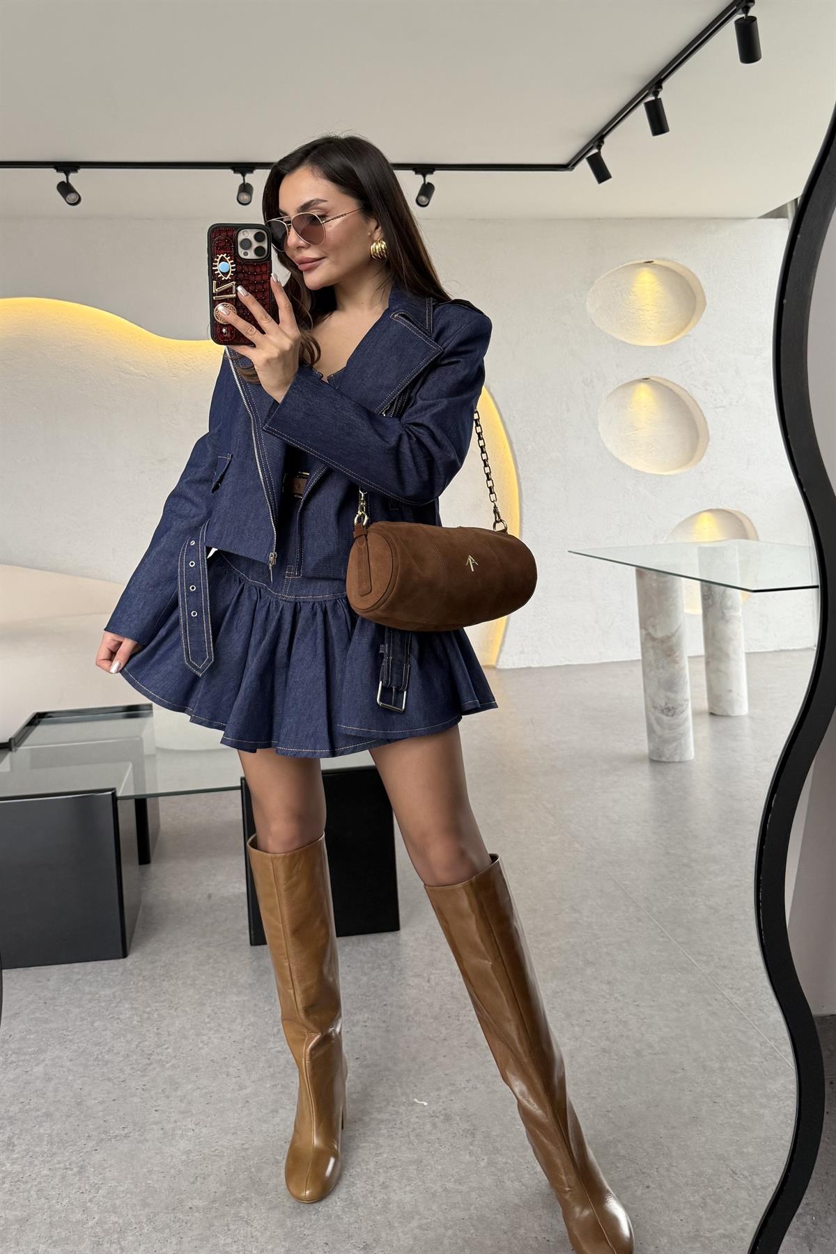 Enrico Volanlı Denim Etek  